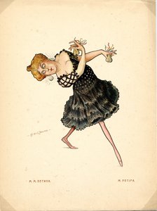 Porträtt av Marie Petipa (1857-1930) Rysk ballerina - Litografi av Nikolai Gustavovich Legat (1869-1937), utdrag från Ballet russe en caricatures