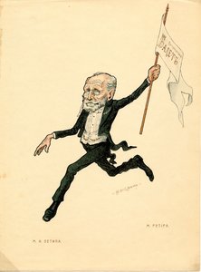 Porträtt av Marius Petipa (1818-1910) fransk dansare och koreograf - Litografi av Nikolai Gustavovich Legat (1869-1937), utdrag ur Ballet russe en caricatures