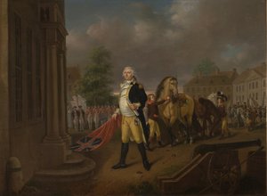 General Humphreys överlämnar de standarder som togs vid Yorktown till Congress Hall, Philadelphia av Nicolas Louis Albert Delerive