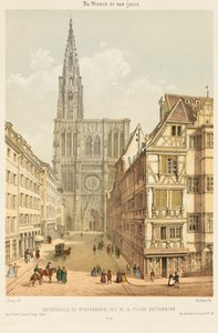 Rue Mercière och västra fronten av Strasbourgs katedral av Nicolas Marie Joseph (after) Chapuy