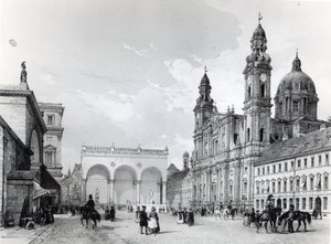 Kungliga slottet, Hall of Marshals och Theatines Church i München, första hälften av artonhundratalet av Nicolas Marie Joseph Chapuy