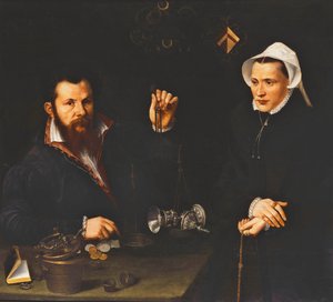 Porträtt av en essaimästare och hans hustru, halvlångt, c.1561-7
