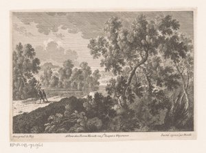 Skogslandskap med vandrare nära vatten Skogslandskap (serietitel) av Nicolas Perelle