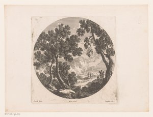 Landskap med herdar bakom flock av Nicolas Perelle