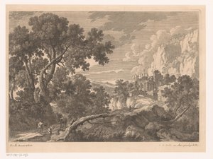 Landskap med en knästående figur av en åsna av Nicolas Perelle