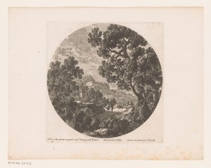 Landskap med vandrare och herdar med flock av Nicolas Perelle