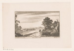 Flodlandskap med gående par Flodlandskap med byggnader (serietitel) av Nicolas Perelle