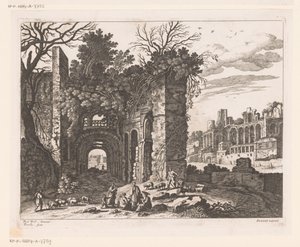 Vilande familj framför en ruin av Nicolas Perelle
