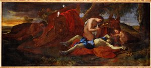 Adonis pleure par Venus - Venus beklagar Adonis död (målning på duk) av Nicolas Poussin