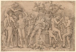 Bacchanal med ett vin Vat av Nicolas Poussin