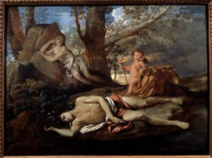 Eko och Narcissus illustration för legenden som inspirerade Ovide i "" Les Metamorphoses"" Målning av Nicolas Poussin (1594-1665) 1600-talet Sun. 0,74x1 m Paris, av Nicolas Poussin
