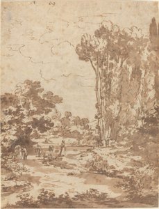 Figurer som badar i en bäck av Nicolas Poussin