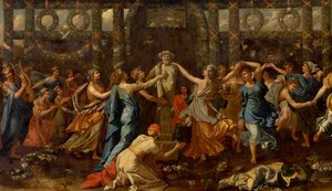 Hymenaios förklädd till en kvinna under ett offer till Priapus, ca 1635 (olja på duk) (detalj) av Nicolas Poussin