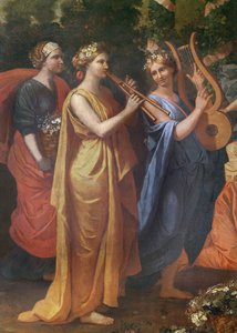 O Hymenaios ua Faafoliga o se Fafine i le taimi o le taulaga ia Priapus, auiliiliga o le au musika, c.1634-38 swed av Nicolas Poussin