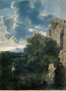 Landskap med Hagar och ängeln (målning på duk) av Nicolas Poussin