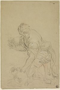 Knäböjande man med kanna (recto); stående man (verso) av Nicolas Poussin