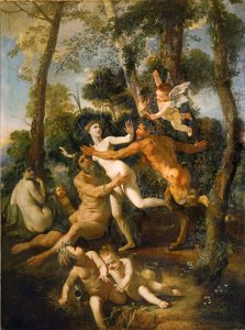 Pan och Syrinx: Syrinx (olja på duk) av Nicolas Poussin