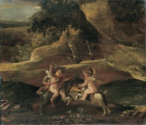 Putti slåss på getter av Nicolas Poussin