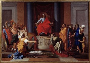 Salomos dom Två kvinnor låtsas vara mor till samma barn. Målning av Nicolas Poussin av Nicolas Poussin