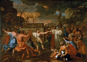 Tillbedjan av guldkalven... av Nicolas Poussin