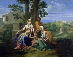 Den heliga familjen med SS. Johannes, Elisabet och barnet Johannes Döparen av Nicolas Poussin