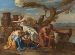 Den späde Jupiter uppfödd av geten Amalthea av Nicolas Poussin