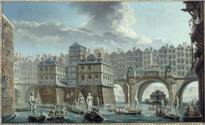Sjöfararnas tornerspel, mellan Pont Notre-Dame och Pont au Change av Nicolas Raguenet