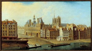 Utsikt över Hotel de Ville och Place de Greve i Paris 1750 Målning av Nicolas Jean Baptiste Raguenet (1715-1793) 1750 Sön. 0,46x0,83 m Paris, Musee Carnavalet