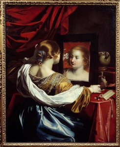 Ung kvinna på toaletten Målning av Nicolas Regnier (1590-1667) 1626 Sön. 1,3x1,05 m Lyon, musee des Beaux Arts - Ung kvinna på sin toalett. Målning av Nicolas Regnier (1590-1667)