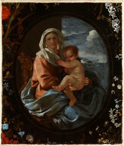 Jungfrau und Kind in einem Blumenkranz von Nicolas & Seghers Daniel (1590–1661) Poussin