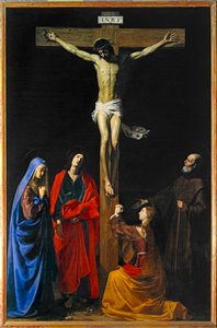Kristus på korset, Jungfru Maria, Magdalena, S:t Johannes och S:t Franciskus av Paola - Kristus på korset, Jungfru Maria, heliga Maria Magdalena ... av Nicolas Tournier