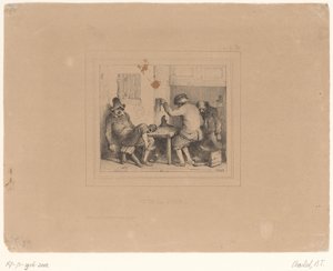 Tre berusade bönder på en pub Vive la joie (titel på objekt) Sketches 1837 (serietitel) Croquis av Charlet 1837 (serietitel) av Nicolas Toussaint Charlet