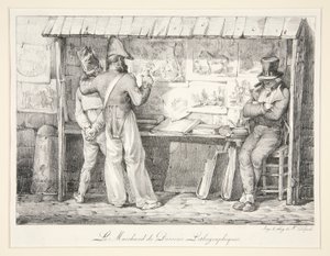 Köpmannen med litografiska bilder av Nicolas Toussaint Charlet