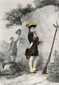 Napoleon I Bonaparte (1769 - 1821) vid militärskolan i Brienne 1783. Gravyr av Charlet från 1800-talet.