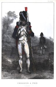 Napoleonkrigen, franska armén, kejserliga gardets fotchassier i hel klädsel, 1845