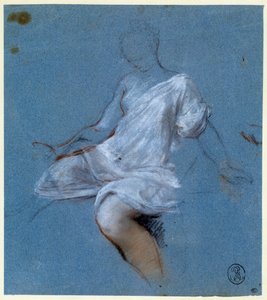 Studie av draperi på kroppen Teckning av Nicolas Vleughels (1668-1737) 1700-talets Paris, Louvren