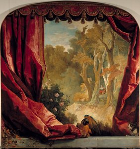 Dekorativ komposition med gardiner, landskap och djur Målning av Nicolas de Largilliere (1656-1746) 1700-tal Sön. 2,61x2,51 m av Nicolas de Largillière