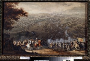 Slaget vid Poltava den 27 juni 1709. I slaget möttes Carl XII:s svenska armé och den ryske tsaren Peter den stores armé under det stora nordiska kriget (1700-1721). Målning av Nico