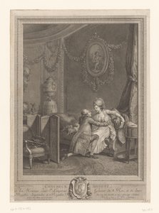 Det lyckliga ögonblicket Slaapkamerinterieur med koppel op säng Det lyckliga ögonblicket (titel på objekt) av Nicolas de Launay (goudsmid)