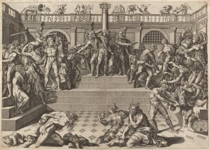 Massakern på de oskyldiga av Nicolaus Beatrizet, after Marco Dente, after Baccio Bandinelli