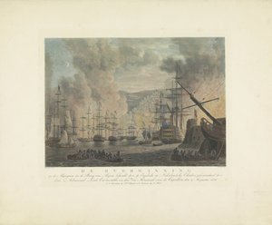 Bombardement av Alger, 1816 Algeriets seger i Algerbukten av de engelska och holländska skvadronerna, under kommando av amiralen Lord Exmouth och viceamiralen i Capellen, 27 augusti 1816 (titel på obj. av Nicolaus Heideloff