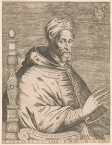 Porträtt av påven Gregorius XIV, sittande Gregorius XIII Pon. max. (titel på objekt) av Nicolaus van Aelst (attributed to)