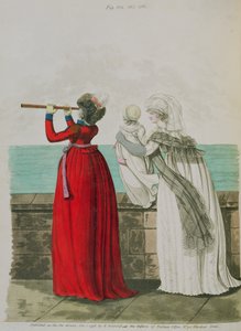 Morgonklänningar, fikon. 194, 195 och 196 från Nikolaus Heideloffs "Gallery of Fashion" Vol II, oktober 1798 (tryck)