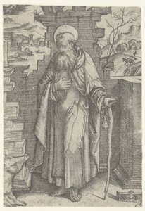 Sankt Antonius den store med tau-kors och gris