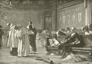 Kolumbus verspottet im Rat von Salamanca