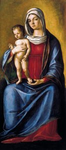Madonna och barn, Central Panel of Triptych med Madonna and Child, St. Albert och St. Sebastian