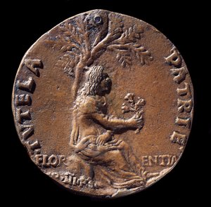 Medaljong som representerar Lorenzo de Medici, känd som den magnifika (brons av Nicolo Spinelli