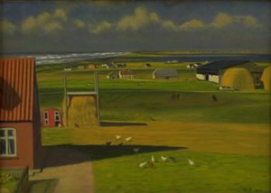 Ett landskap med bondgårdar på Västjylland