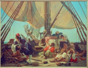 Pirater på däck på sitt skepp