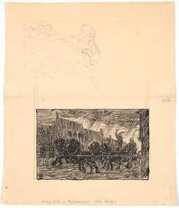 Två illustrationsutkast till Sønderjyske Folkesagn, v. F.Ohrt. F.o. Var förväntar man sig det minst och f.n. Kung Abel och repslagarna av Niels Skovgaard